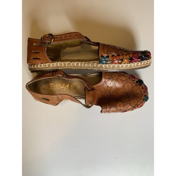 Women’s Brown Leather Floral Espadrille Sandals Ankle Strap ~Size 9.5 - Picture 3 of 6